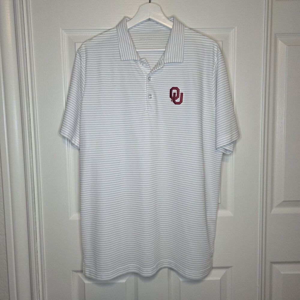 Antigua Oklahoma Sooners OU Embroidered White/Gray Striped Mens L